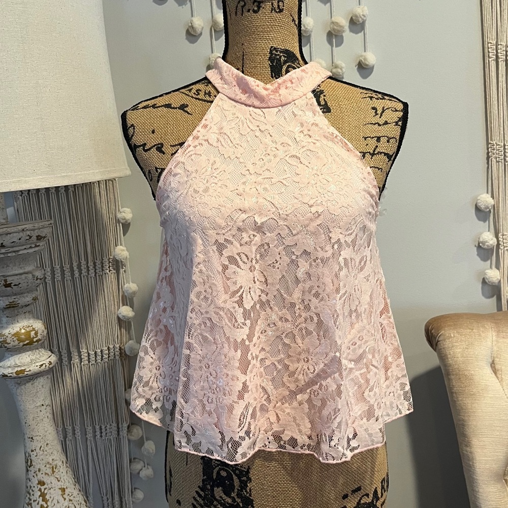 NWT Pink Lace Halter Top